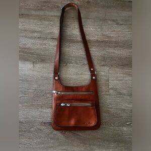 D’Luciano Brown Leather Crossbody Organizer Bag Multi Zip Travel Purse